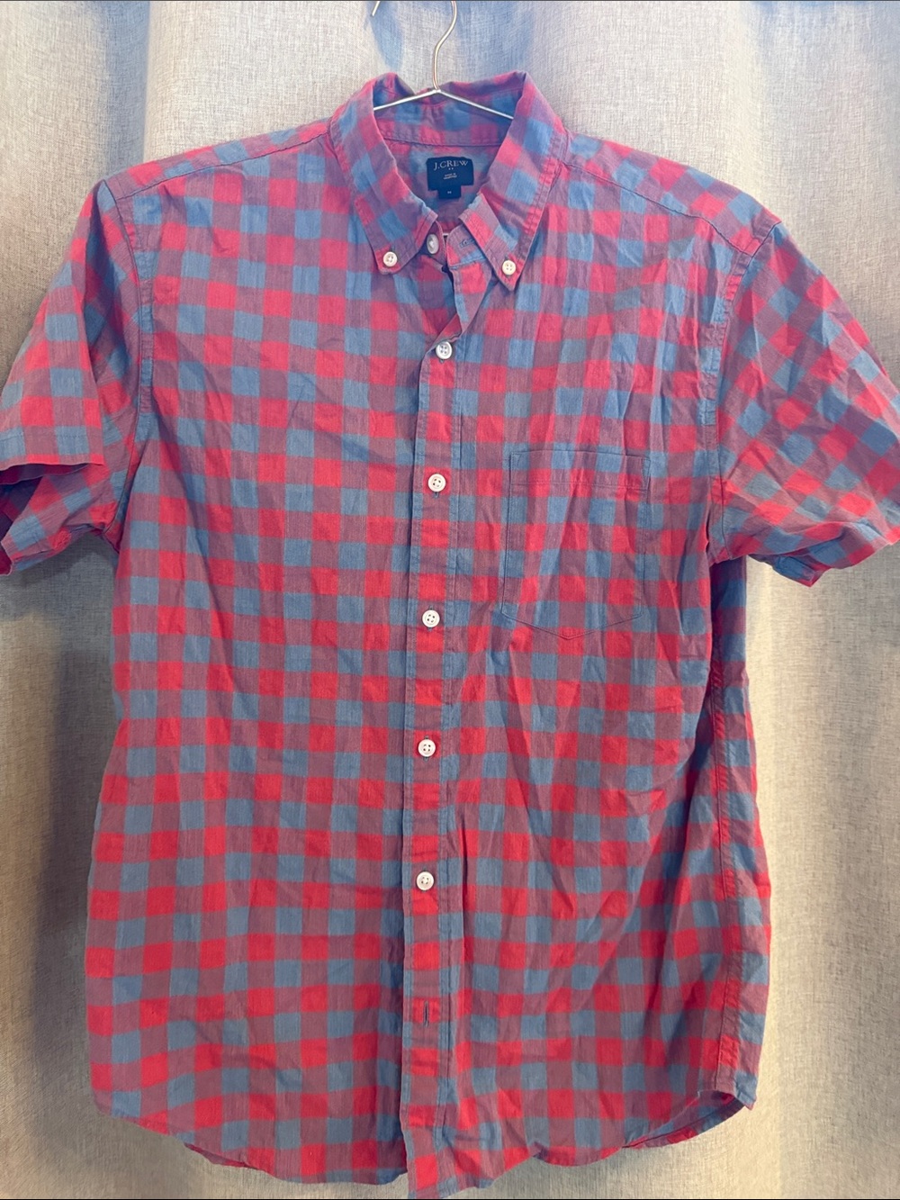 J. Crew Short-Sleeve Button-Down Shirt - Red & Blue Check
